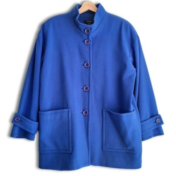 LOUBEN | Wool Cashmere Blend Button Front Soft Coat Jacket Blue Sz 10 P - Picture 1 of 13